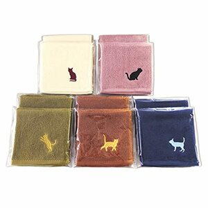 ネコ刺繍 タオルハンカチ ミニタオル ギフト ラッピング 5色10枚組（20×20cm）