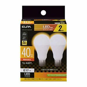 エルパ LED電球 2個セット ミニクリプトン球形 口金E17 40W形 電球色 5年保証 LDA4L-G-E17-G4104-2