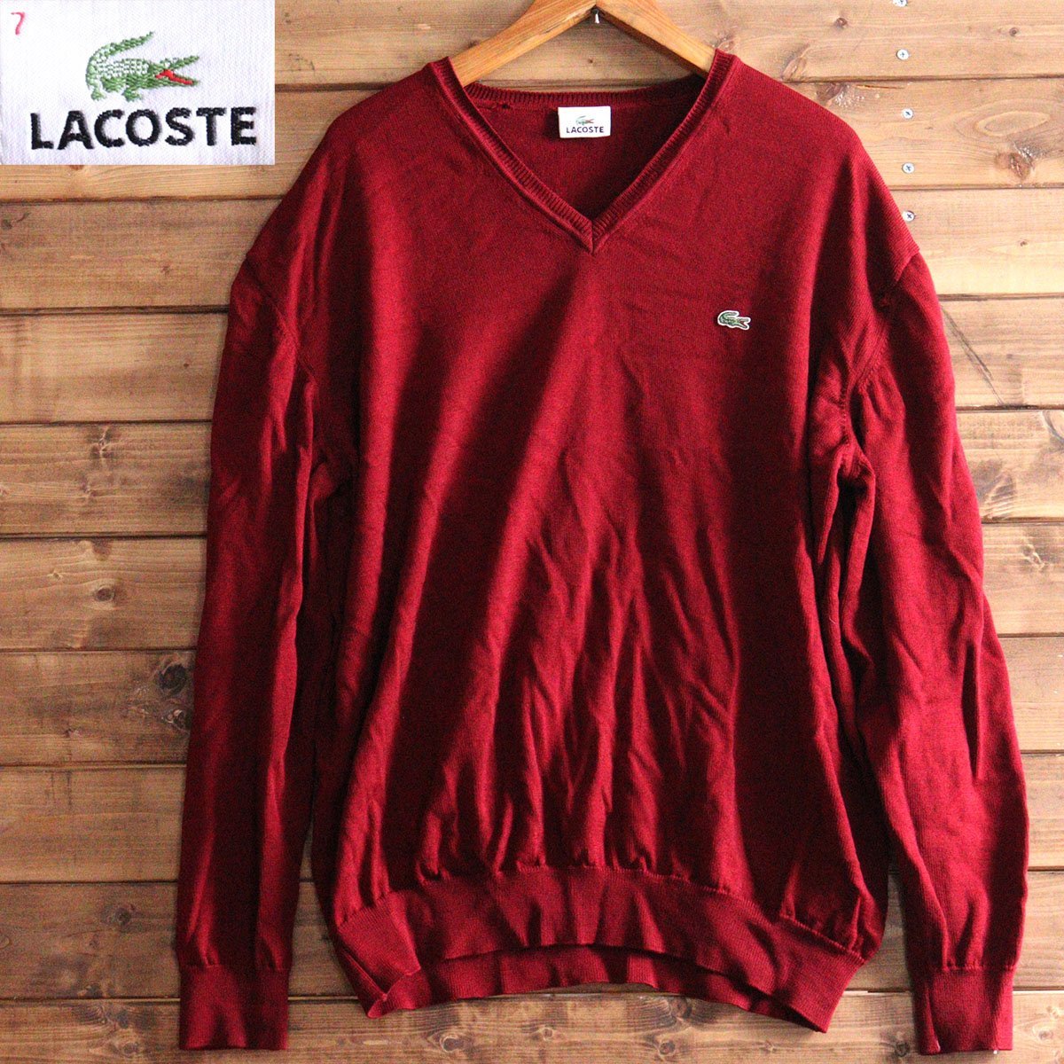 【希少80ｓ】LACOSTE ラコステ ウールニットセーター フランス製 赤 L ニット/セーター 上等な