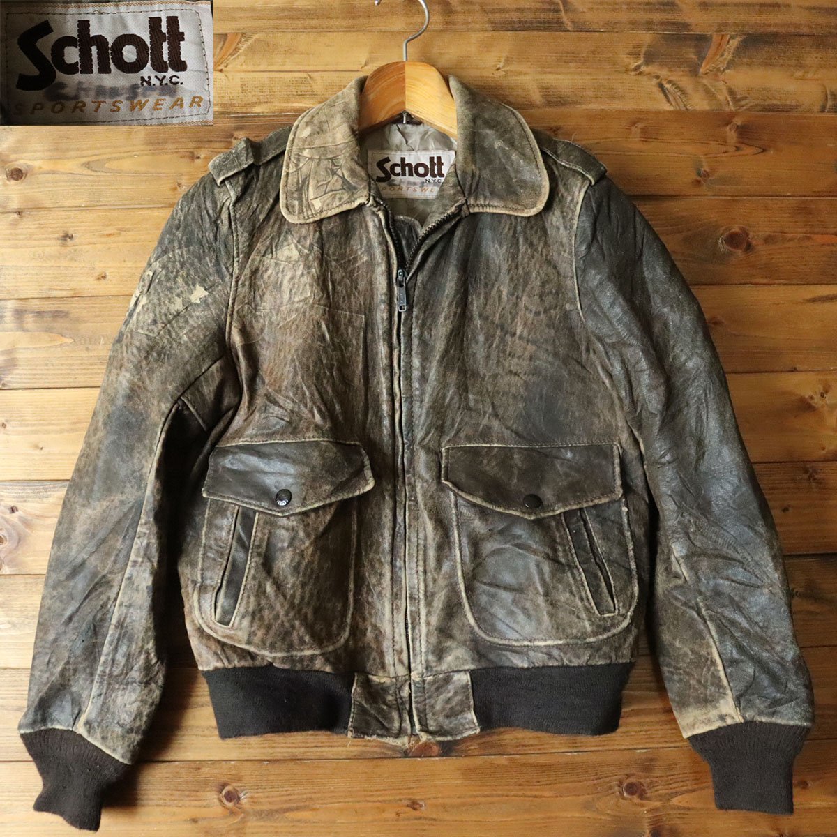 ☆ 60s 70s Schott A-2 レザー フライト ジャケットTalon-