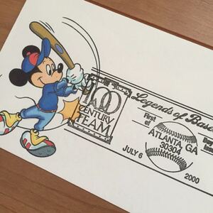 ○【送料無料】2000年 ミッキーマウス は が き ポ ス ト 封 筒 野球ベースボール サイヤング アメリカUSA Mickey Disney ディズニー