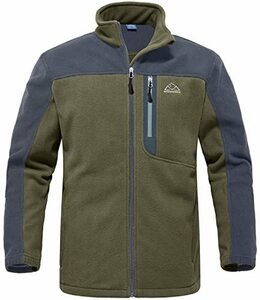 Gopune フリースジャケット メンズ アウトドア ジャケット ソフトシェル 登山服 コート 保温軽量 ハイネック 春秋冬(01グリーン