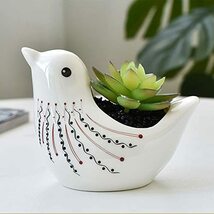 植木鉢 陶器 小鳥の多肉植物鉢 シンプル ヨーロッパ風 動物 かわいい 白（4号） (三点セット)_画像6
