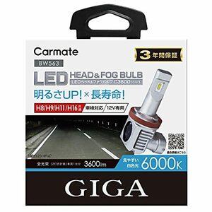 カーメイト GIGA 車用 LEDヘッドライトC3600 6000K 【 車検対応 / 】 見やすい白色光 H8 H9 H11 H16 BW563