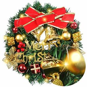 Atpwonz クリスマスリース 30cm クリスマス飾り 10 led電池式 イルミネーションライト付き ドア 玄関リース 壁掛け インテリア