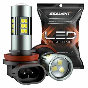 SEALIGHT フォグランプ LED H8 H11 H16 バルブ ホワイト 12V 27連チップ搭載　6000K DC12V対応 50000時間以上寿命 2年保証 (2個入り )