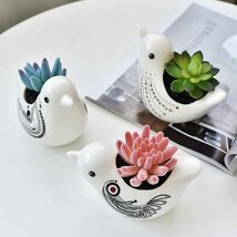 植木鉢 陶器 小鳥の多肉植物鉢 シンプル ヨーロッパ風 動物 かわいい 白（4号） (三点セット)_画像3
