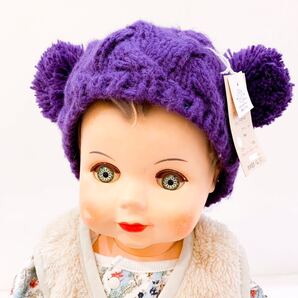 【新品未使用】connect M コネクトエム 帽子 Sサイズ 46cm 47cm 48cm ニット 毛糸 くま パープル 紫 ポンポン 手編み かわいい ベビー 冬