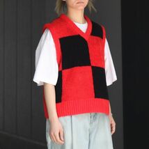 定価35200円 新品 LITTLEBIG 22SS Pattern Knit Vest ブロック Vネック ニット ベスト LB221-KT02 リトルビッグ M レッド_画像1