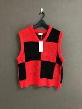 定価35200円 新品 LITTLEBIG 22SS Pattern Knit Vest ブロック Vネック ニット ベスト LB221-KT02 リトルビッグ M レッド_画像2