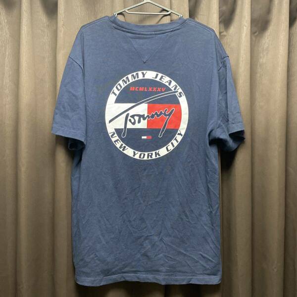 TOMMY HILFIGER Tシャツ 紺 XL バックロゴ プリント ダボT