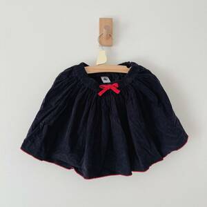 ★美品★ プチバトー 秋冬 フレアスカート ベルベット風 ネイビー レッドパイピング 90 100 110 女の子