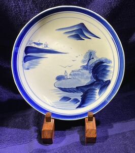 古伊万里 染付 風景画　27.5cm中皿　智