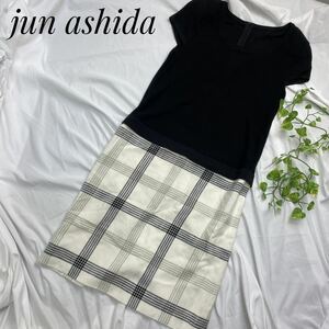即決 jun ashida ジュンアシダ ノースリーブ ワンピース ブラック/ホワイト チェック 11.28