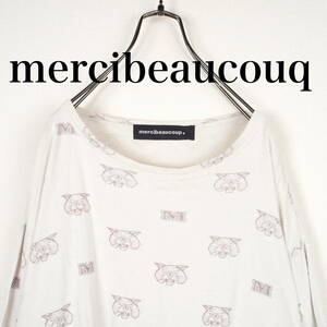 L0272*mercibeaucouq*メルシーボーク*レディーストップス*サイズ不明*薄グレー×猫柄*