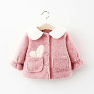 ♪ｍineka♪ベビーウサギ耳防風ウォームコート 子供服 秋冬コート 暖かい アウター ピンク キッズ 普段着 通園 遠足90cm 212066