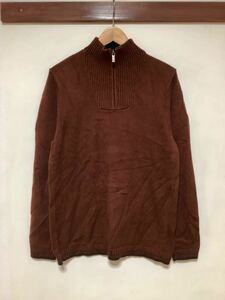 と1077 Eddie Bauer エディーバウアー ハーフジップニットセーター コットンニット S ジップアップ ミックス アウトドア アメカジ 古着