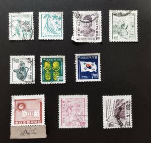 韓国 1962-63年新ウォン貨白紙普通切手　10種　使用済み切手