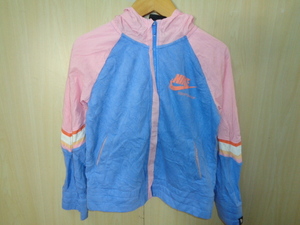 B604 ◆ Nike Loose Fit Zip Up Up Hoody ◆ Nike M Ladies Pink x светло -голубой Polycotton x Nylon Switching Back Brush Sports 4k