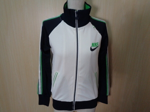 b272*NIKE спортивная куртка * Nike S женский белый × темно-синий Zip выше джерси tops воротник рукав кромка ребра не использовался . близкий 4K