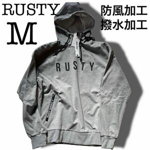 【送料無料】新品未使用 RUSTY 6490円 防風 撥水加ボンディングパーカー グレー スポーティデザイン ストレッチ ラスティ