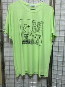 J242/スヌーピー メンズ 半袖 Tシャツ カチオンドライ 柄 黄緑 L