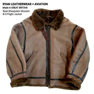 RYAN LEATHERWEAR Ryan leather wear ×AVIATIONabie-shon Britain made top class real sheepskin mouton B-3 jacket M(XL corresponding ) beautiful goods 