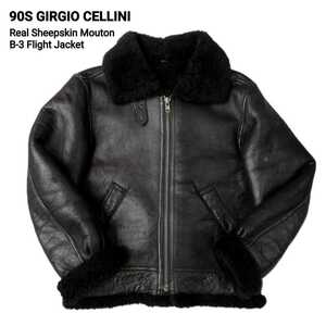 超稀少 90S GIRGIO CELLINI ジョルジオチェリーニ ヴィンテージ 最高級リアルシープスキンムートンB-3フライトジャケット 40(L相当) 美品