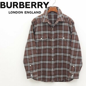 国内正規品◆BURBERRY LONDON バーバリー ロンドン ノバチェック柄 コットン 長袖 ネルシャツ ブラウン 160A