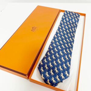 HERMES エルメス ネクタイ シルク ブルー ユニコーン柄 ドット 7866 美品