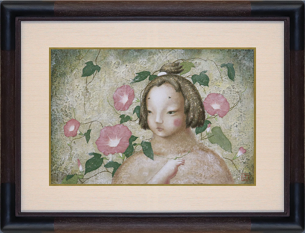 新しく着き 油絵 油彩オリジナル原画 南美穂子 花 薔薇を見つめる女性