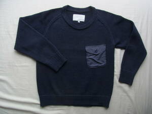 nanamica ナナミカ　綿ポリエステル　ミドルゲージ　ポケット付き　クルーネックセーター　サイズ W.S 日本製　ネイビー