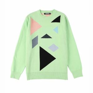 TANGRAM мозаика рисунок вязаный язык грамм Kumagaya .. Golf одежда XL хлопок вязаный lime зеленый длинный рукав Golf тренировочный. подобный удобный 