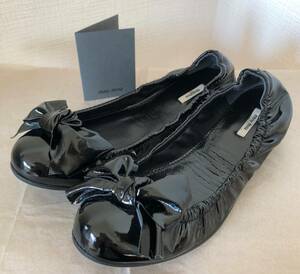 * MIUMIU MiuMiu enamel flat shoes ballet shoes black 36 size ribbon enamel *