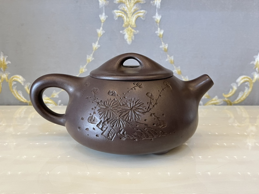 ZA0000108 中国唐物 秘蔵逸品 紫砂壺 茶道具 民国:柿扁壺 通高:8cm ...