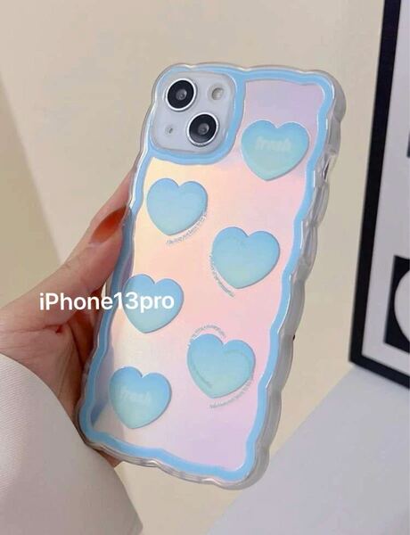 【新品】iPhone13Pro ケース カバー 韓国 ハート ブルー 青キラキラ
