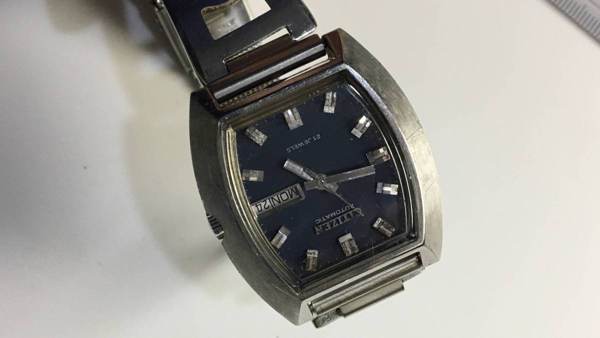 希少 CITIZEN シチズン 自動巻 メンズ 腕時計 トノー型 4-650301