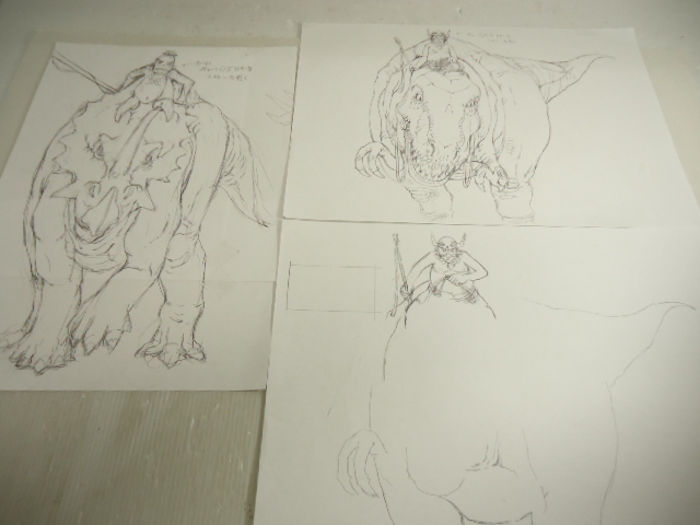 PC 게임 애니메이션 일러스트 손으로 그린 사인 공룡 원본 그림 4개 세트, 800엔, 만화, 애니메이션 상품, 손으로 그린 그림