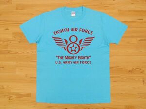 アウトレット処分 8th AIR FORCE アクアブルー 4.0oz 半袖Tシャツ 赤 M ミリタリー U.S. ARMY AIR FORCE the mighty eighth