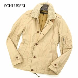 SCHLUSSEL シュリセル 秋冬 襟ボア 中綿★ ジップ ミリタリー ジャケット ブルゾン Sz.2　メンズ ベージュ　C2T11389_B#N