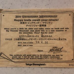 ☆ 記名なし ディズニー チャレンジャー 証明書 ビックサンダー マウンテン ☆