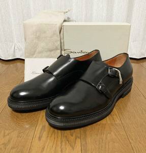 未使用☆[Santoni] 18AW ダブルモンクストラップ レザーシューズ 革靴 11 ブラック イタリア製 サントーニ