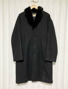 [DIET BUTCHER SLIM SKIN] 18AW 定91,300 FUR BENCH COAT オーバーサイズ ダブルフェイスウールメルトン ファー ベンチコート 3 ブラック