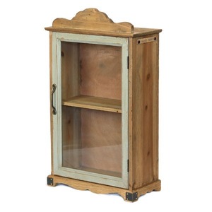  antique style Brown wood green paint Mini collection case display shelf cabinet 