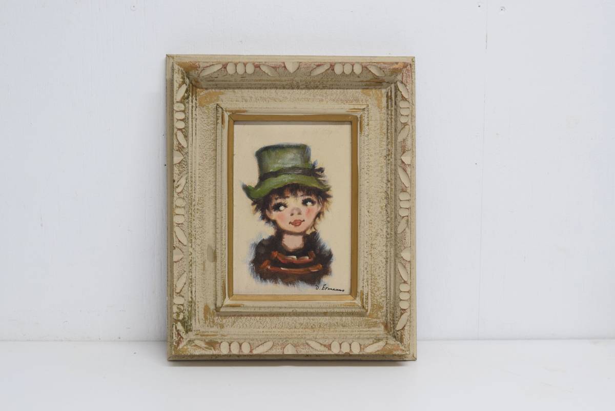 ■ Hand-painted oil painting by Italian female painter Dibo Ermanno Ermanno, tentative title Girl with a Green Hat SM size, signed inside the canvas ■, Painting, Oil painting, Portraits