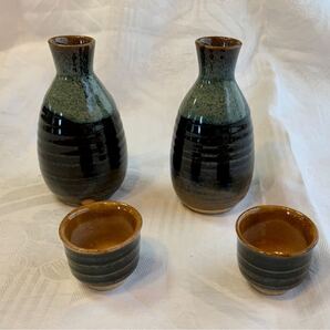 【未使用】越中瀬戸焼 千寿窯 吉野香岳作 酒器 徳利2本 猪口2杯 盃