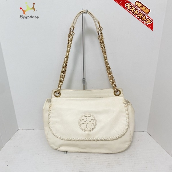トリーバーチ TORY BURCH ショルダーバッグ - レザー アイボリー チェーンショルダー/編み込み バッグ