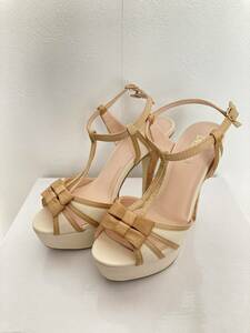 * beautiful goods * rose essence R&E ROSESSENCE strap sandals mules high heel ribbon S lady's beige 22.5cm