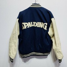 【人気】SPALDING/スポルティング　スタジャン　メンズM　レザー　紺ネイビー　90’S　ビッグロゴ　激レア　K2440_画像8