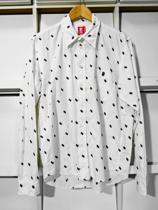 初期 BAPE 【M】 APE HEAD ドット柄　長袖シャツ 猿総柄 A BATHING APE（ア ベイシング エイプ）NIGO 猿顔 アーカイブ ヴィンテージ